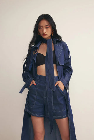Evelyn Trench In Cobalt Chambray